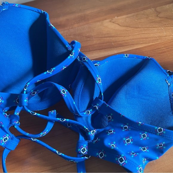 Aerie Peacock Capri Blue Bikini Swim Underwire Push Up Top 36D Padded Corset Tie - Picture 7 of 8